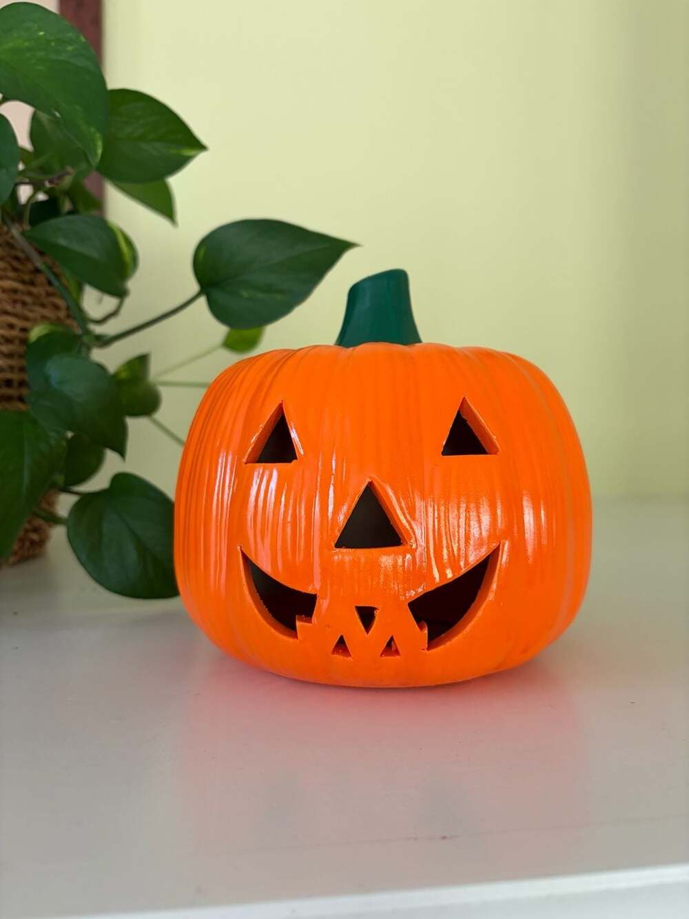 Vintage 1980s Target Earthenware Pumpkin Jack-O'-Lantern Candle Holder